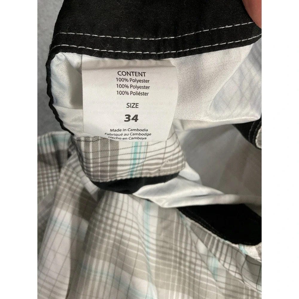 ONeill Mens Plaid Board Shorts Grey White Aqua Blue Cargo Pocket Size 34 2142